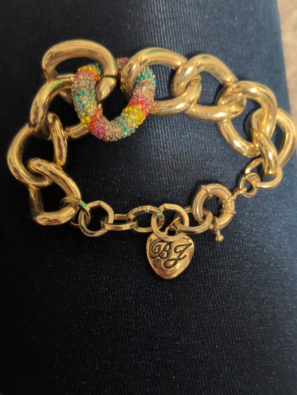 Betsey Johnson Gold-Tone Chunky Curb Chain Link Bracelet with Multi Color Stones